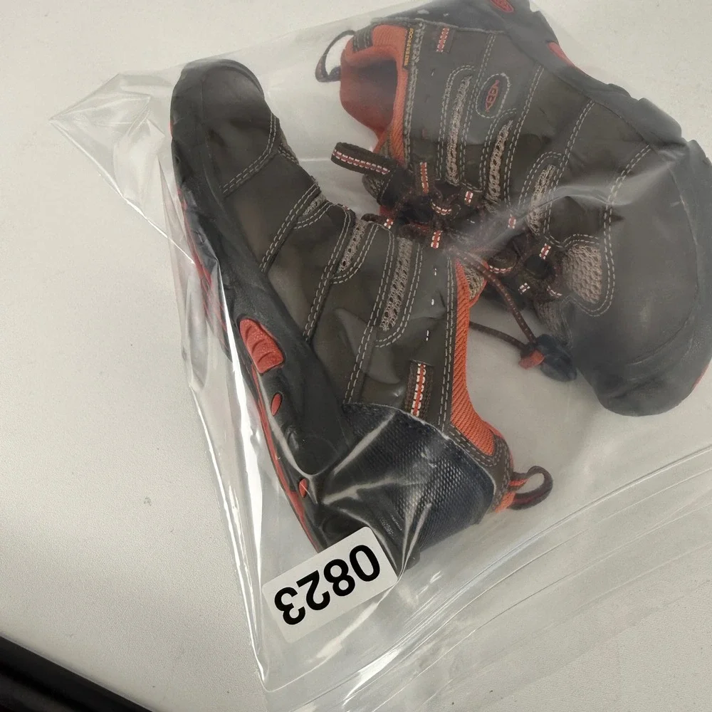 Keen Kids Waterproof Hiking Shoes Brown Orange Bungee Laces Low Top Trail Shoe